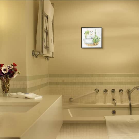 Stupell Industries Serene Bathroom Interior with Greenery Plants Painting,12" x 12